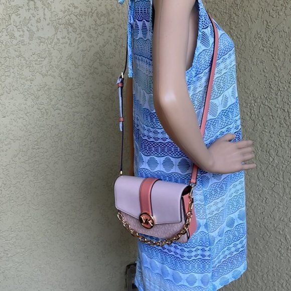 Michael Kors Carmen Small Monogram Flap Crossbody Sherbert Color - Picture 16 of 16